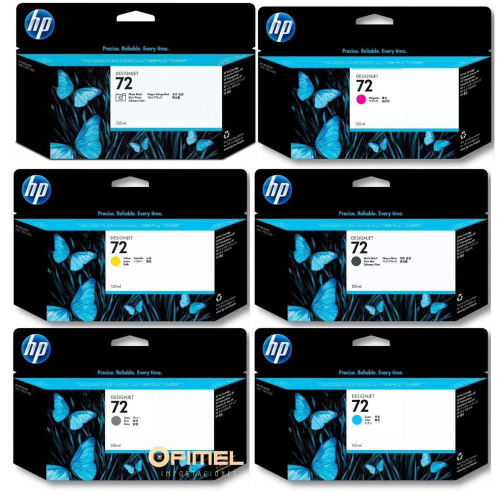 Kit Tinta HP 72 Mate Negro Cyan Magenta Amarillo Photo Black Gris Original