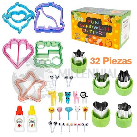 Set de 32 Piezas de Moldes Cortadores de Sándwich para Niños Loncheras Divertidas