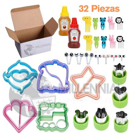 Set de Moldes Cortadores y Mini Tenedores para Loncheras Infantiles 32 piezas