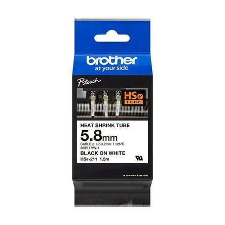 CINTA BROTHER HSE-211 TERMOCONTRAIBLE 5.8MM PT-E300/PT-E550W/PT-P900W BLANCO P/N: HSE211