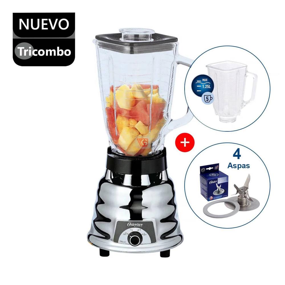 Licuadora Clasica 2 Vel 1.25Lts Más Vaso y Cuchilla Oster 250-22 Acero 600W