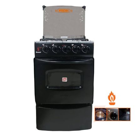Cocina de 4 Hornillas con Tapa de Vidrio y Horno Sami 4H Negro