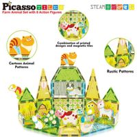 Bloques de Construcción Magnéticos Picasso Tiles Granja  de 52 piezas y 8 figuras de animales