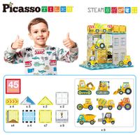 Juego de Bloques de Construcción Magnéticos Picasso Tiles de 45 piezas y 8 figuras de vehículos