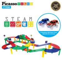 Bloques Magnéticos Picasso Tiles Pista de Carreras de 50 piezas y 2 autos LED