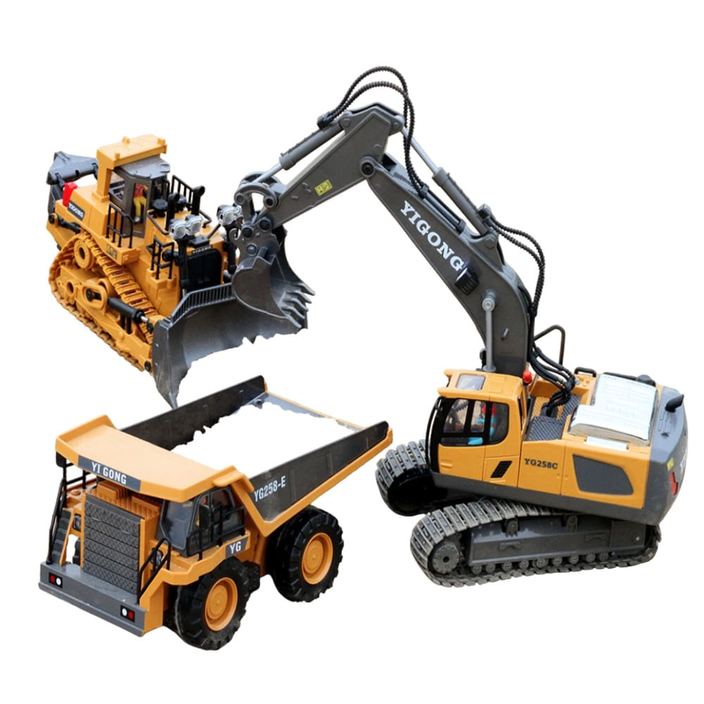 Set de 3 vehículos de construcción a control remoto de alta tecnología para niños.