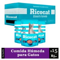 Pack Caja x15 Comida Húmeda para Gato Ricocat Marinos 85gr