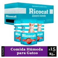 Pack Caja x15 Comida Húmeda para Gato Ricocat Salmón 85gr