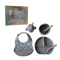 Set de Menaje de Silicona Grado Alimenticio para Bebés Diseño Pista de Carros