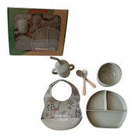 Set de Menaje de Silicona Grado Alimenticio para Bebés Diseño Safari
