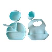 Set de Menaje de Silicona Grado Alimenticio para Bebés Color Celeste