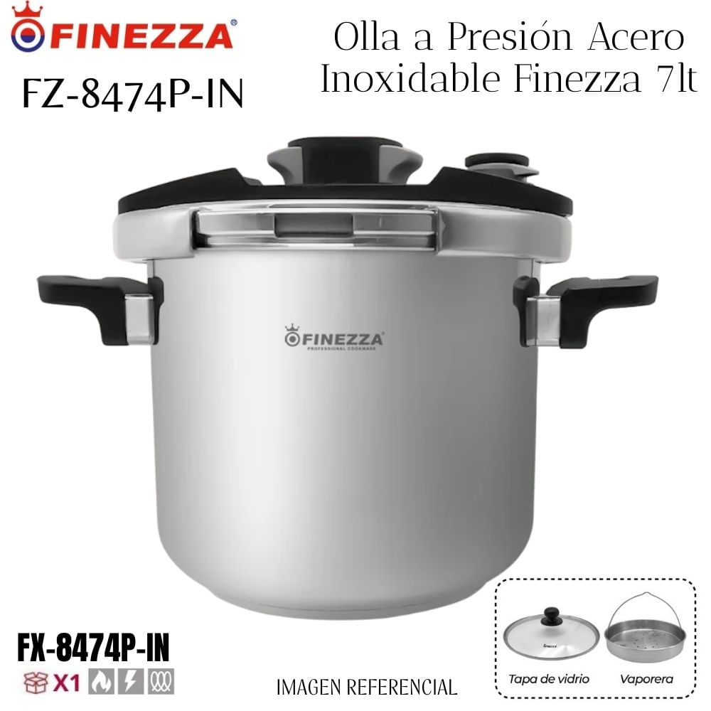OLLA A PRESIÓN ACERO INOXIDABLE FINEZZA DE 7LT. FZ-847AP-IN