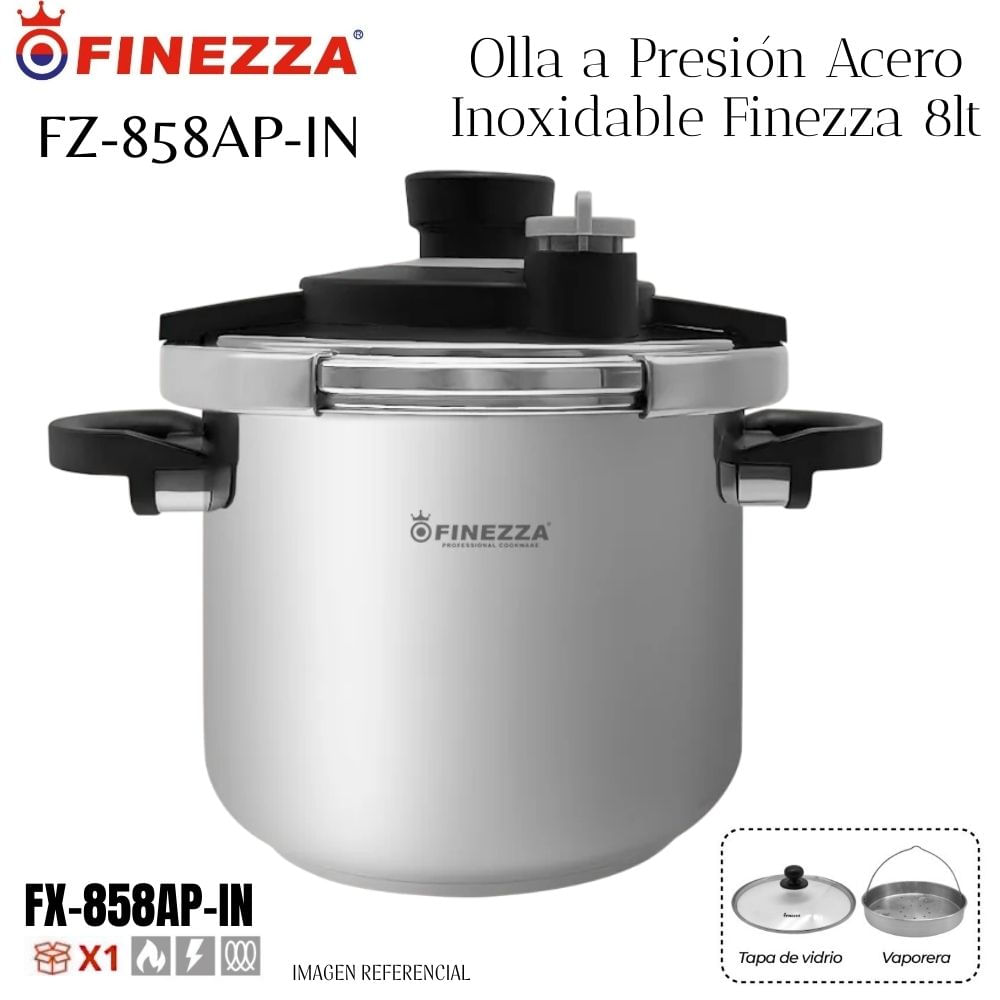 OLLA A PRESIÓN ACERO INOXIDABLE FINEZZA DE 8LT. FZ-858AC-IN