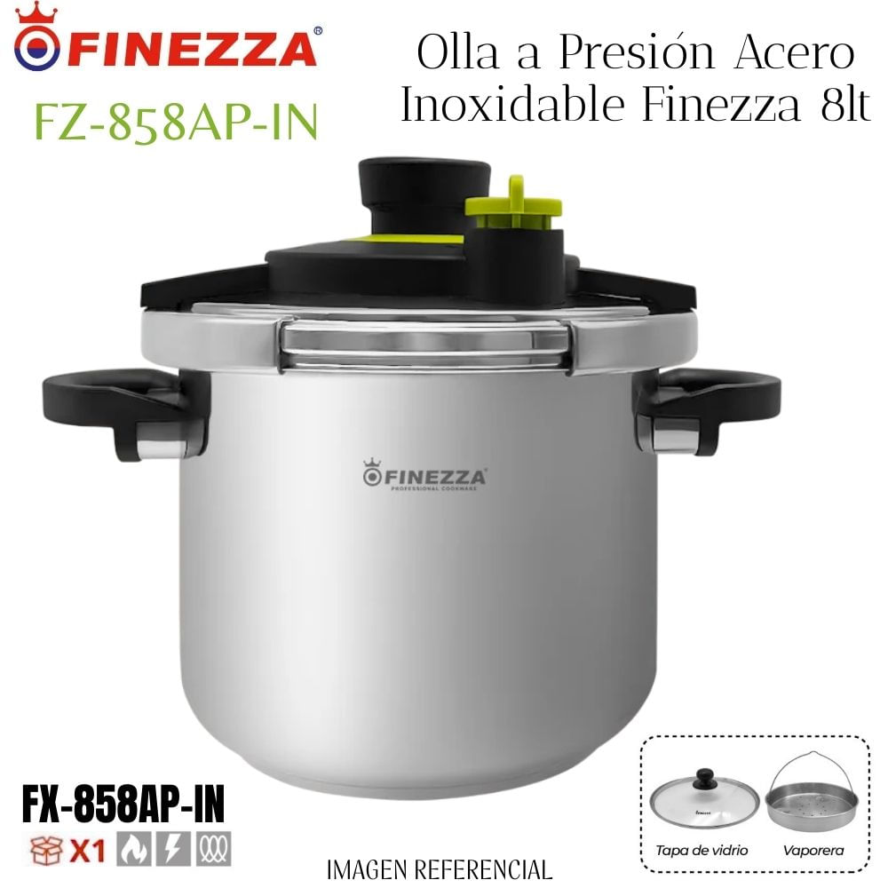 OLLA A PRESIÓN ACERO INOXIDABLE FINEZZA DE 8LT. FZ-858AC-IN -VR