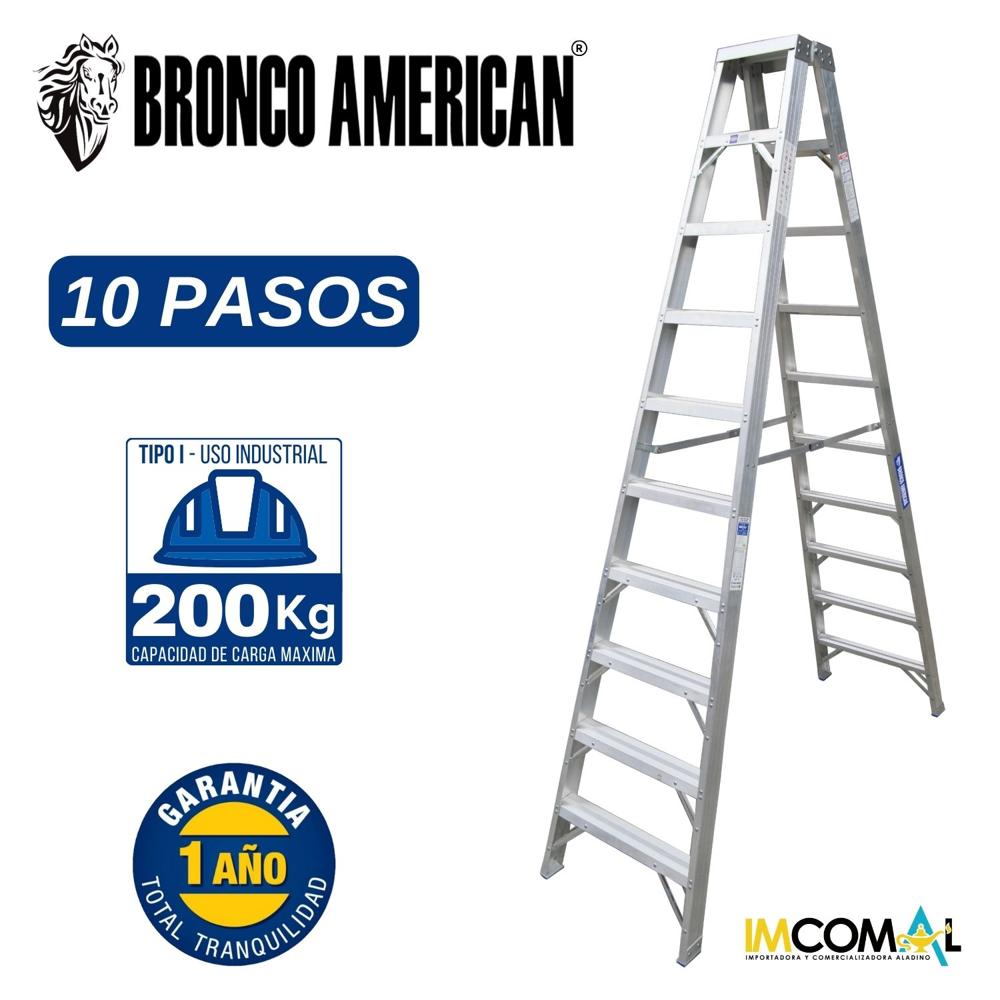 Escalera Aluminio Tijera Doble Ascenso de 10 Pasos Cap. Carga Max: 200 Kg Bronco American