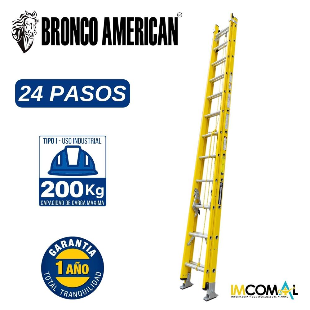 Escalera Fibra de Vidrio Telescópica de 24 Pasos Cap. Carga Max: 200 Kg Bronco American