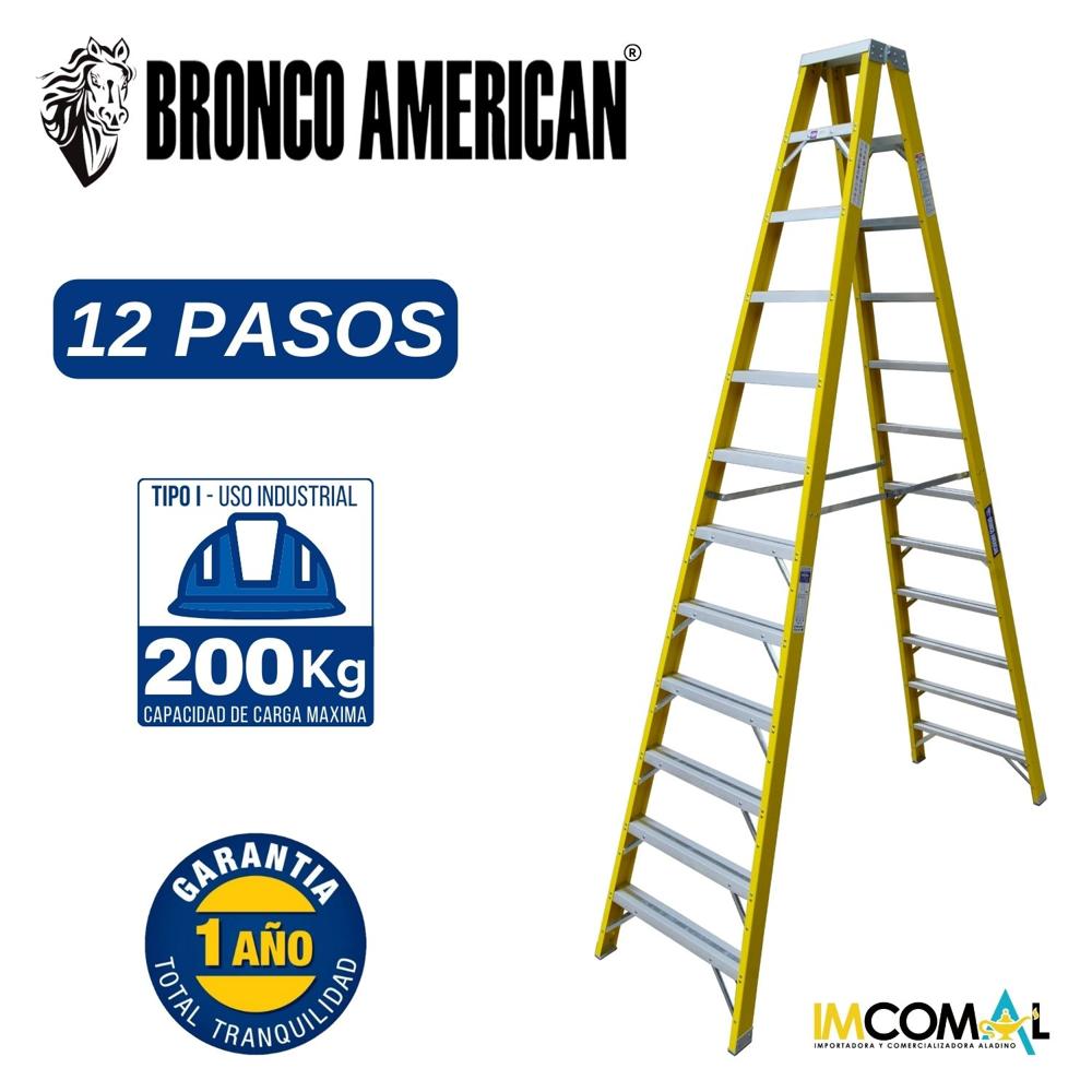Escalera Fibra de Vidrio Tijera Doble Ascenso de 12 Pasos Cap. Carga Max: 200 Kg Bronco American