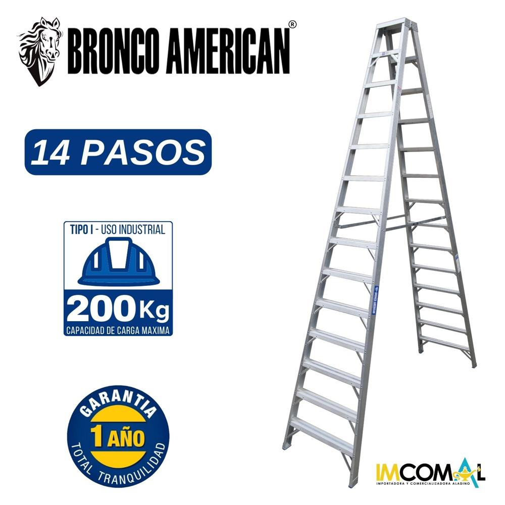 Escalera Aluminio Tijera Doble Ascenso de 14 Pasos Cap. Carga Max: 200 Kg Bronco American