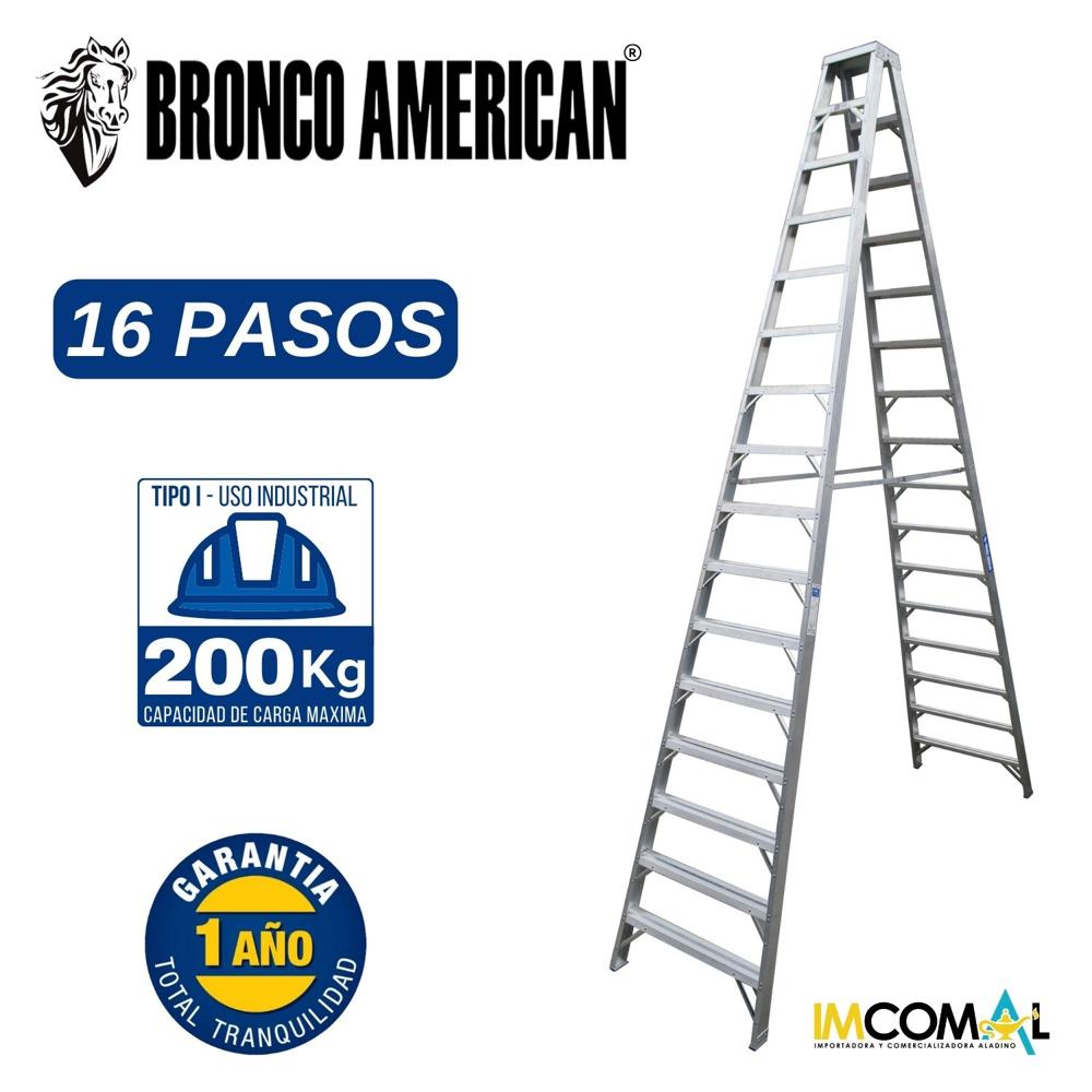 Escalera Aluminio Tijera Doble Ascenso de 16 Pasos Cap. Carga Max: 200 Kg Bronco American