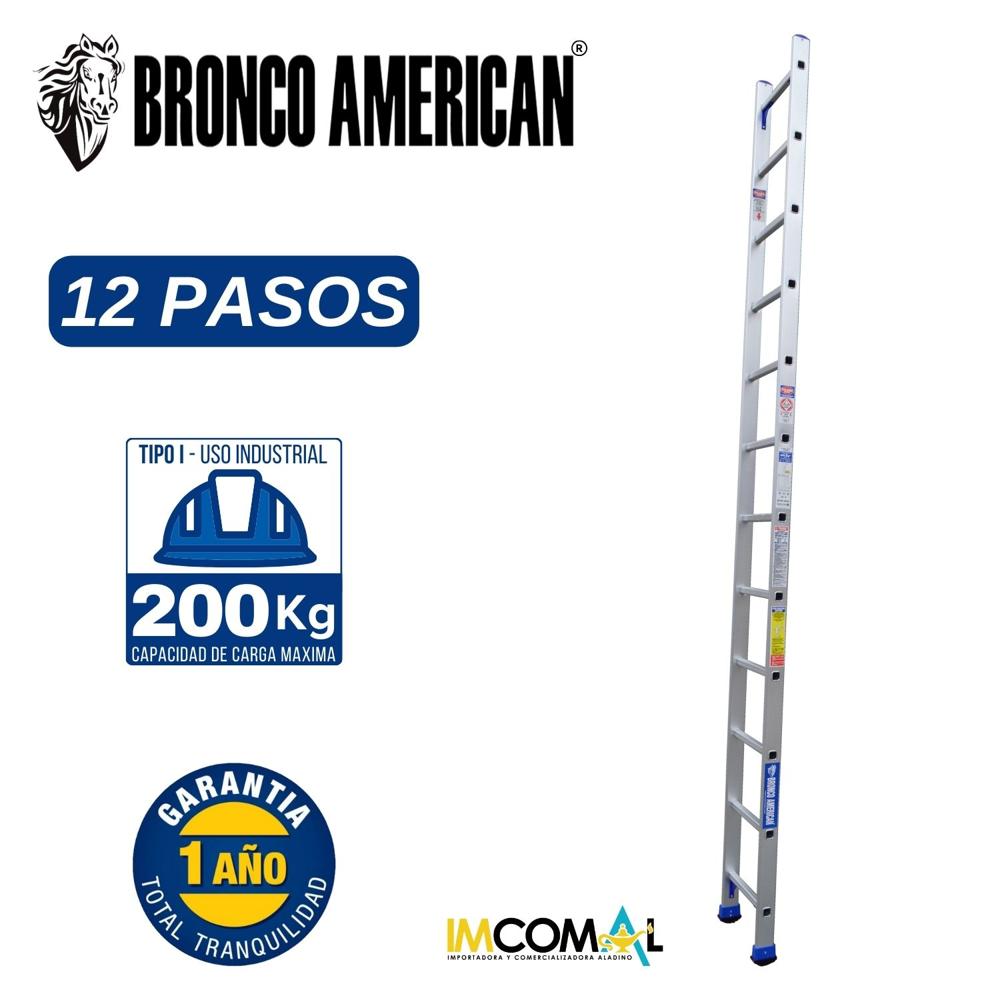 Escalera Aluminio Arrimo de 12 Pasos Cap. Carga Max: 200 Kg Bronco American