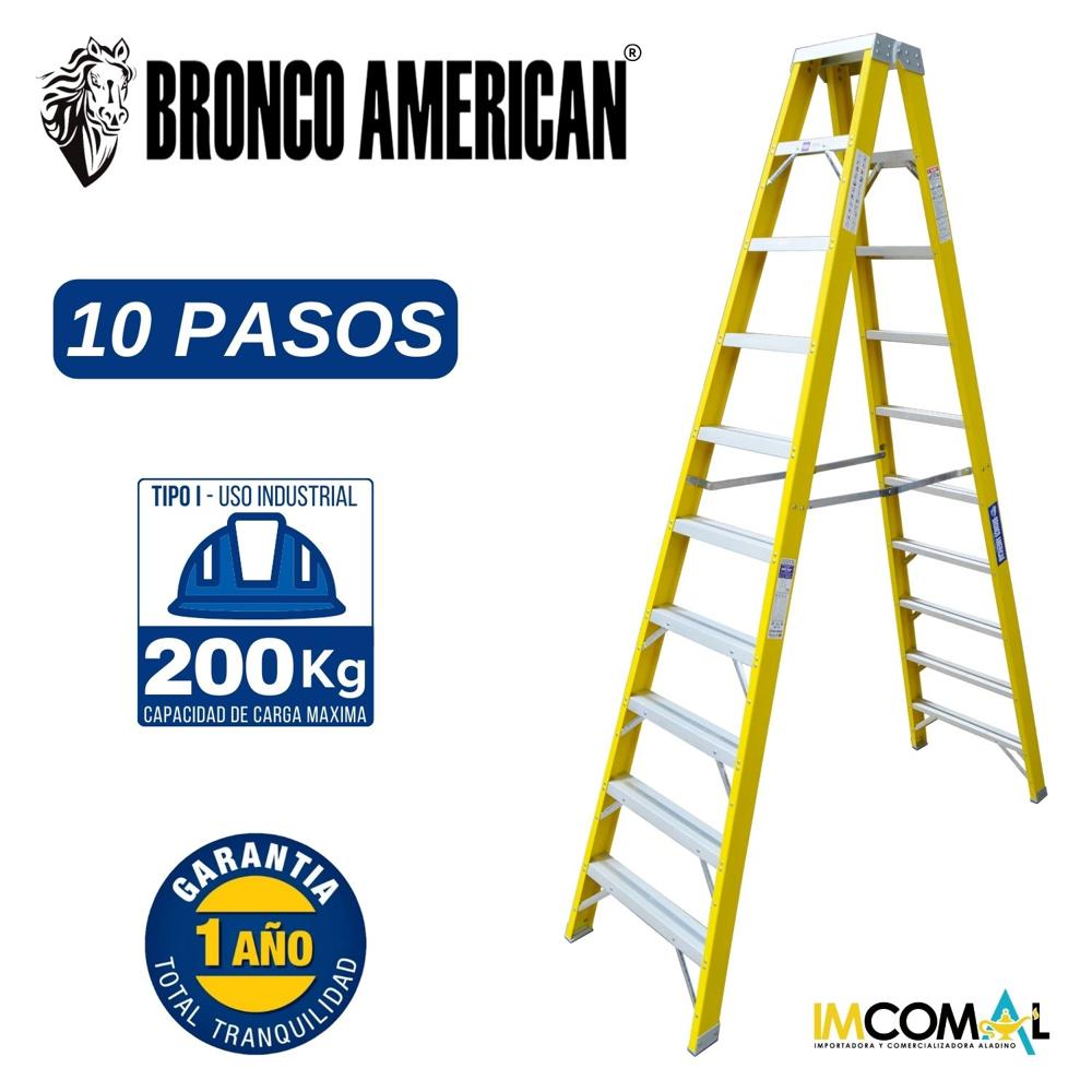 Escalera Fibra de Vidrio Tijera Doble Ascenso de 10 Pasos Cap. Carga Max: 200 Kg Bronco American