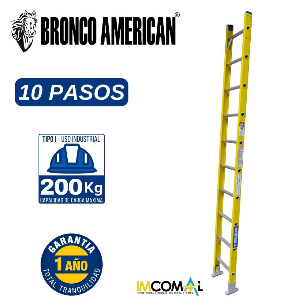 Escalera Fibra de Vidrio Arrimo de 10 Pasos Cap. Carga Max: 200 Kg Bronco American