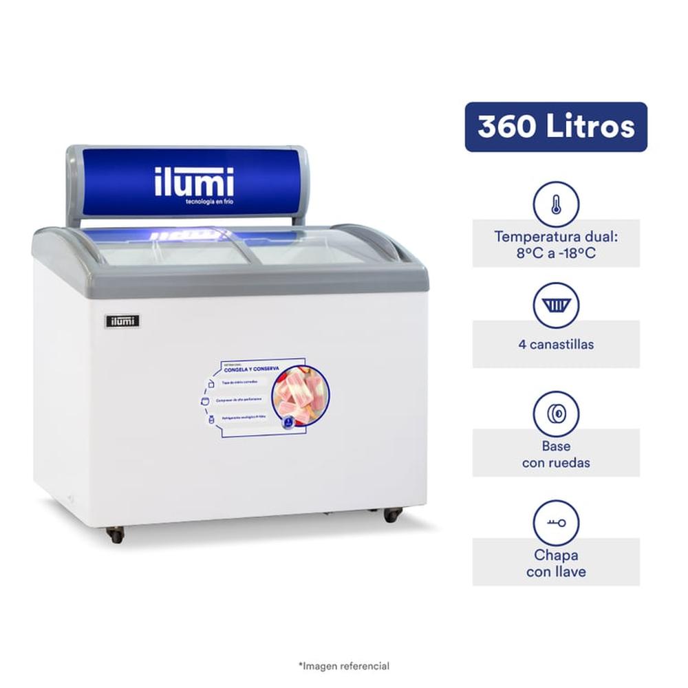Congelador dual Ilumi Tapa Vidrio de 360 LTS