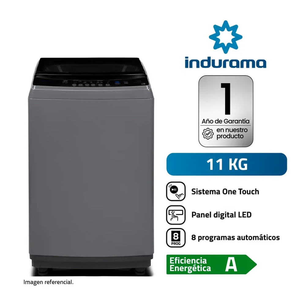 Lavadora Automática INDURAMA LRI-11DGR 11 Kg Gris Oscuro