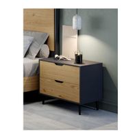 Velador Mesa de Noche Moderno Acuarius color Negro/Duna 2 cajones TU MESITA