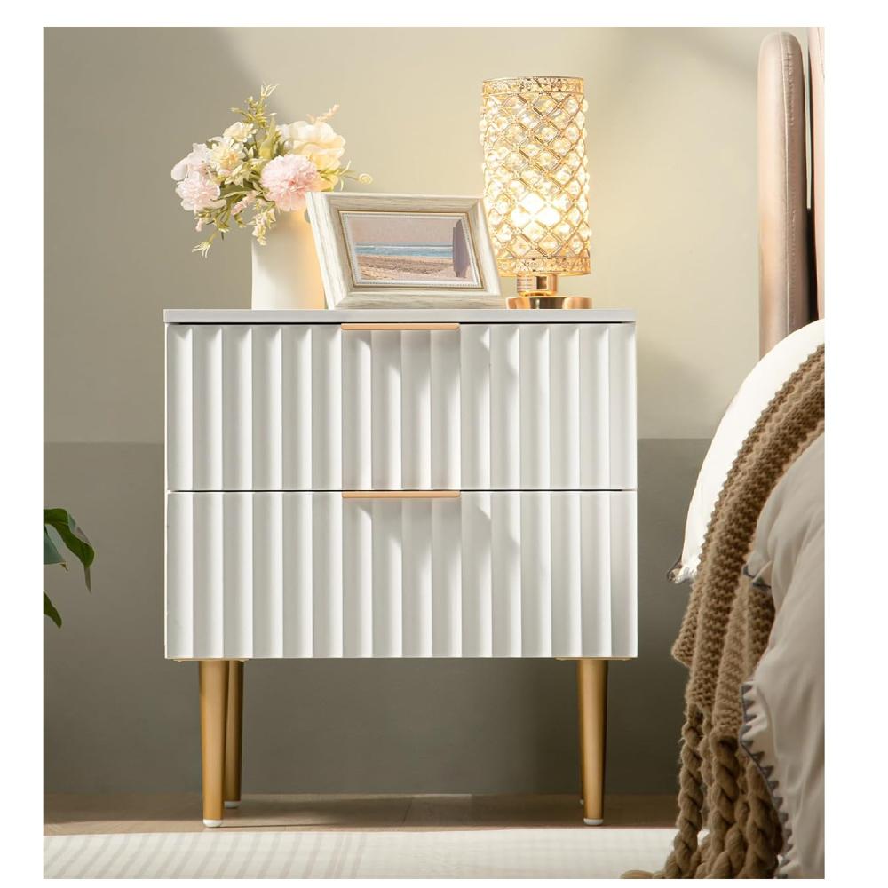 Velador Mesa de Noche Rosmery Acanalada color Blanco 2 cajones TU MESITA
