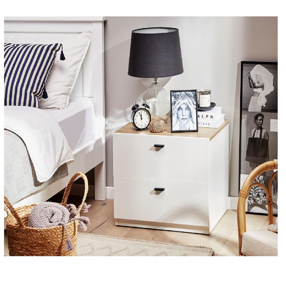 Mesa de Noche Velador Marifer color Blanco/Marrón 2 cajones TU MESITA