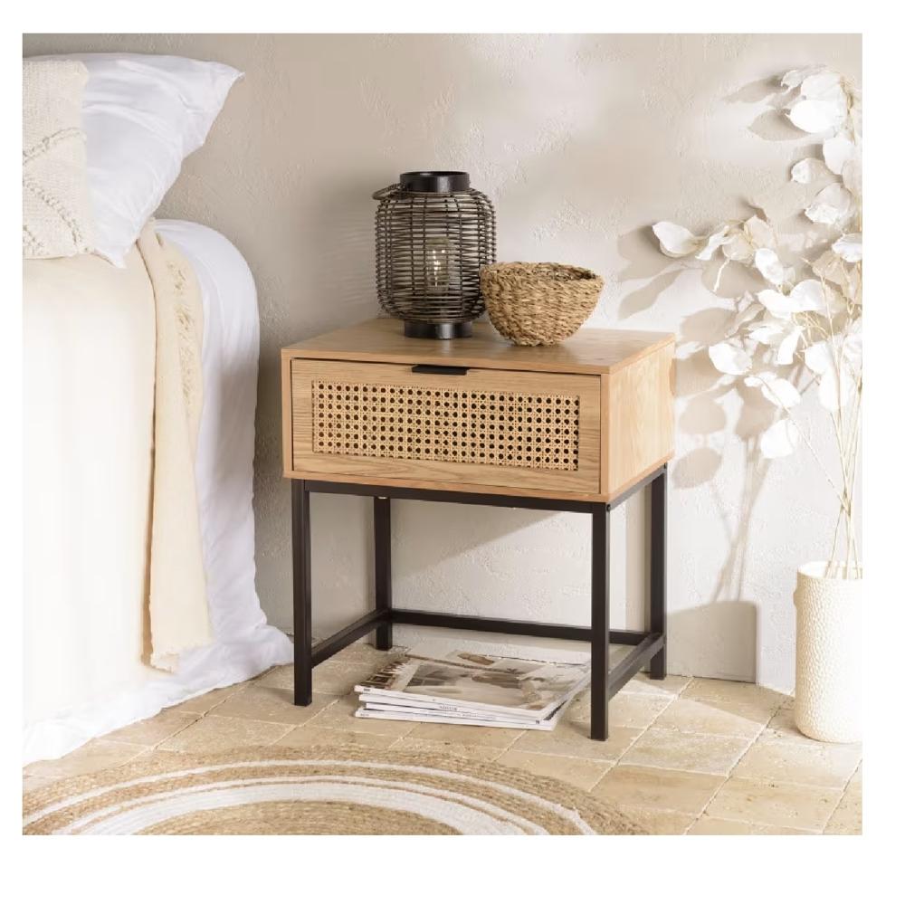 Mesa de Noche Borgias con Rejilla en Ratán color Rovere 1 cajón TU MESITA