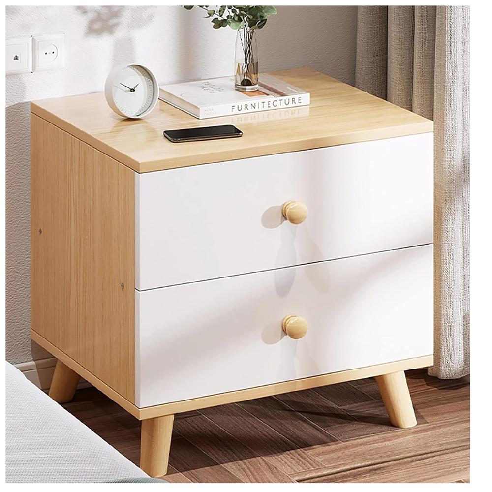 Velador Clásico Foxy color Blanco/Haya 2 cajones TU MESITA