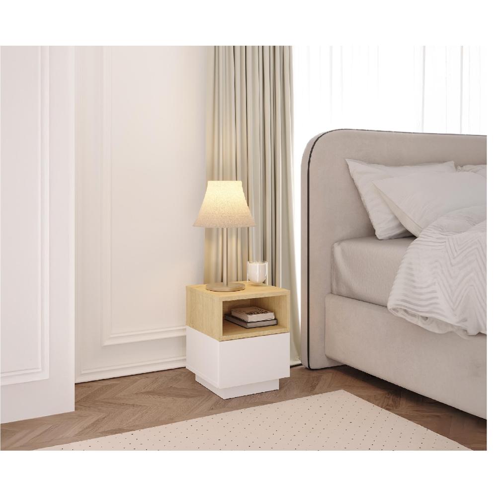 Mesa de Noche Moderna Colan color Blanco/Duna 1 cajón TU MESITA