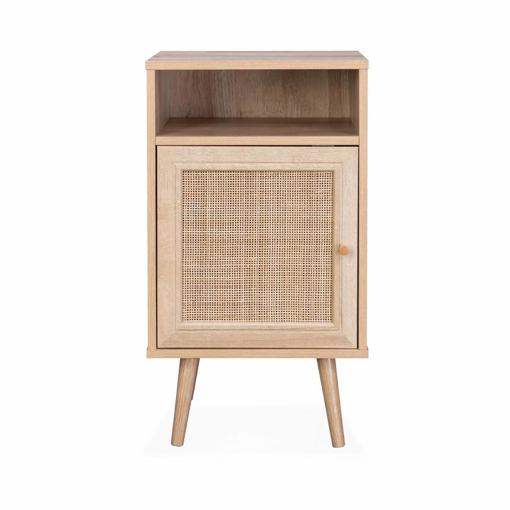 Mesa de Noche Ariosto color Duna con Rejilla de Ratán 1 puerta TU MESITA