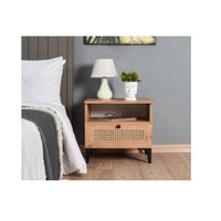 Mesa de Noche Velador Andreina color Rovere 1 cajón con Ratán TU MESITA