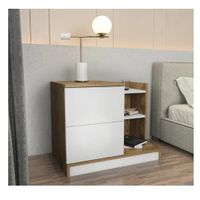 Velador Mesa de Noche Multiusos Xenia color Blanco/Marrón 2 cajones mas Repisas TU MESITA