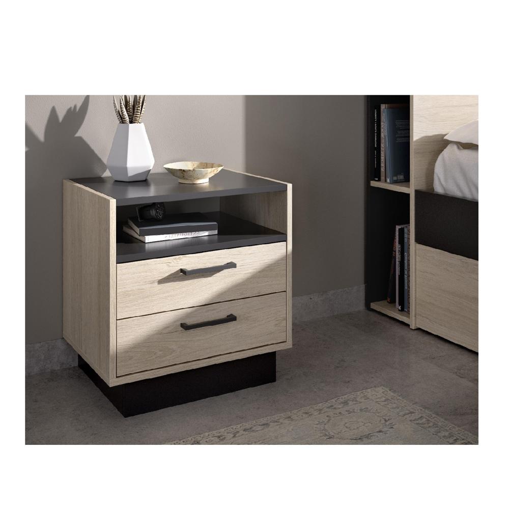 Velador Mesa de Noche Clásico Mobby color Manzano/Negro 2 cajones TU MESITA