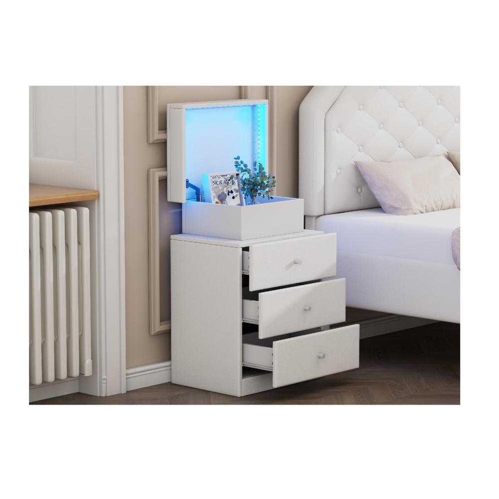 Velador Luz LED Maxi color Blanco 3 cajones con Espejo TU MESITA