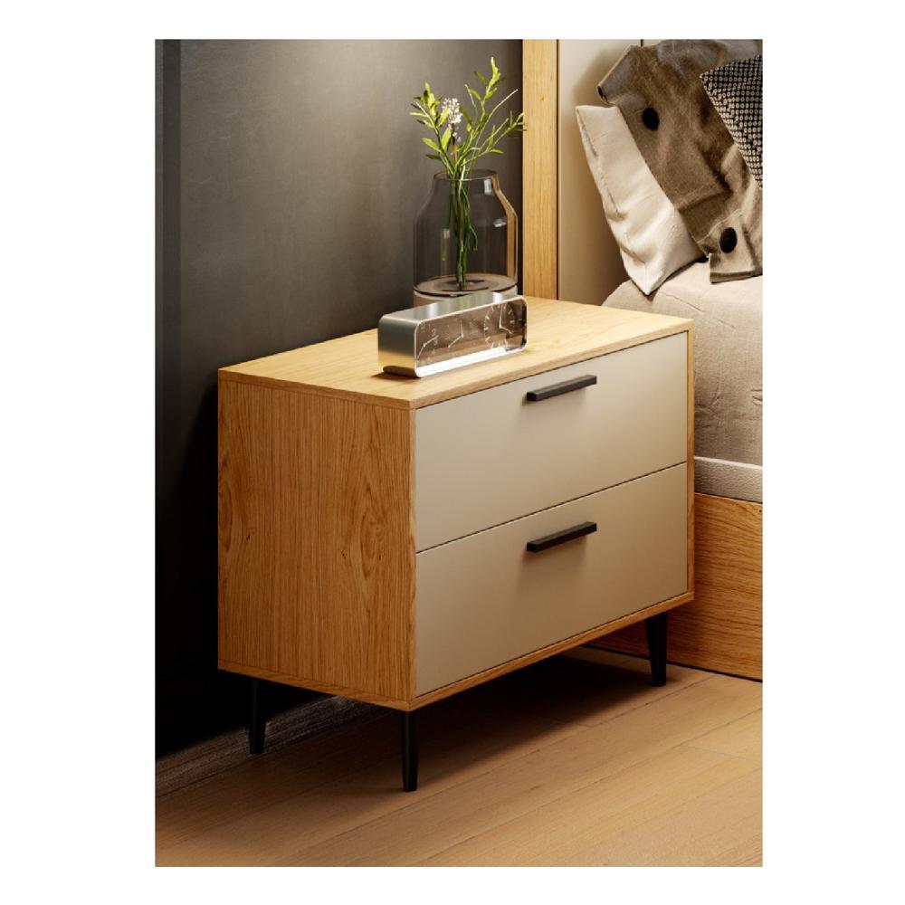 Velador Mesa de Noche Moderno Acuarius color Haya/Blanco 2 cajones TU MESITA