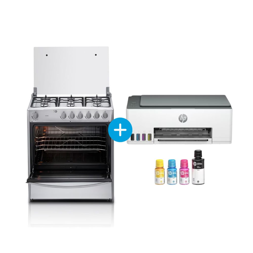 Combo Cocina Indurama Cataluña QZ 6 Hornillas y Impresora HP Smart Tank 580 Plateado-Negro