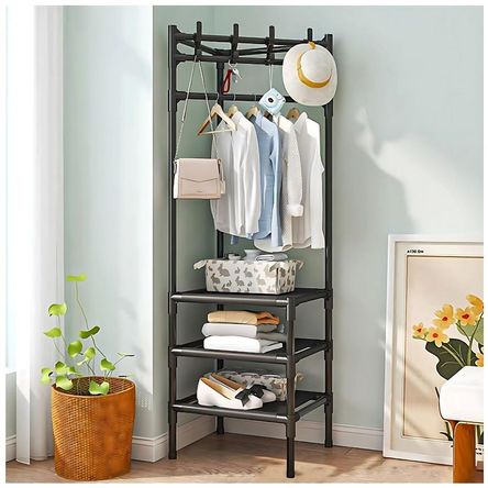 Estante Organizador Colgador de Ropa Esquinero con 3 Repisas 190x42x42cm Negro Estante Organizador Colgador de Ropa Esquinero con 3 Repisas 190x42x42cm Negro