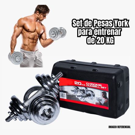 Set de Pesas Maleta York 20 Kg Mancuernas Adaptador