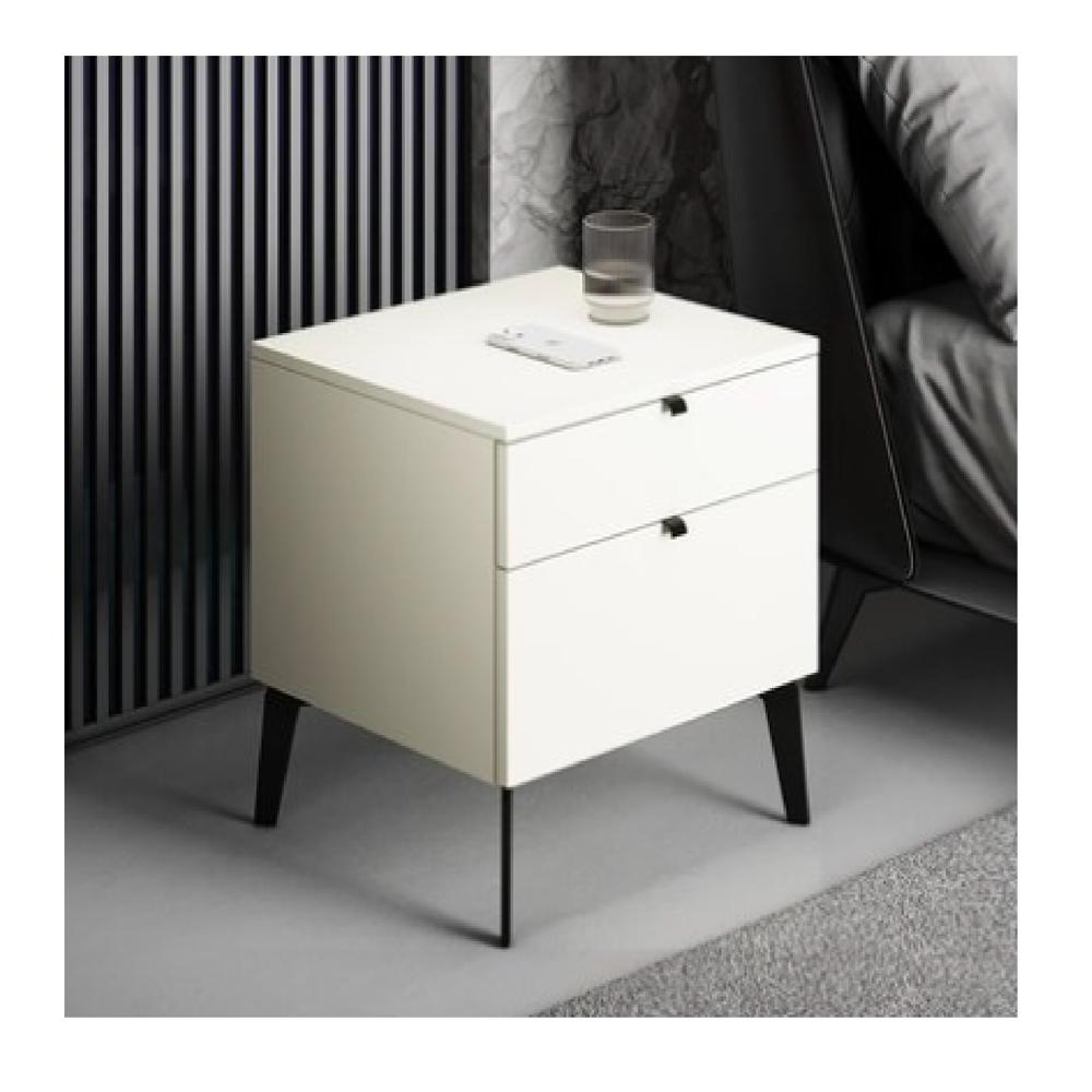 Mesa de Noche Velador Minimalista Andrew Color Blanco 2 cajones TU MESITA