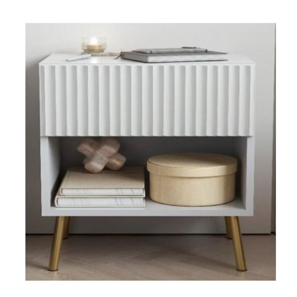 Velador Acanalado Indian color Blanco 1 cajón TU MESITA