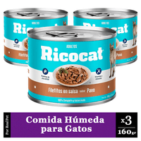 Pack x3 Comida Húmeda Gato Ricocat Filetitos Pavo 160gr