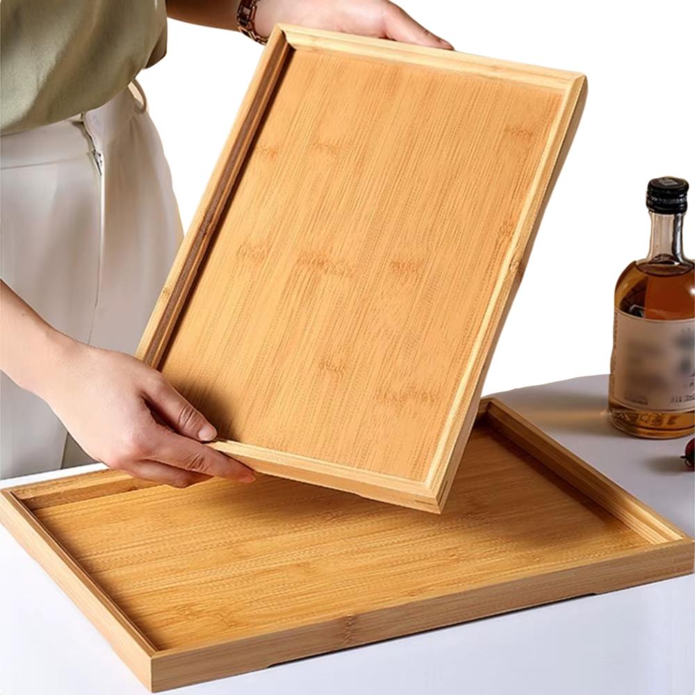 Bandeja Decorativa de Bambú para Desayunos, Set de 2 para Picnic, etc