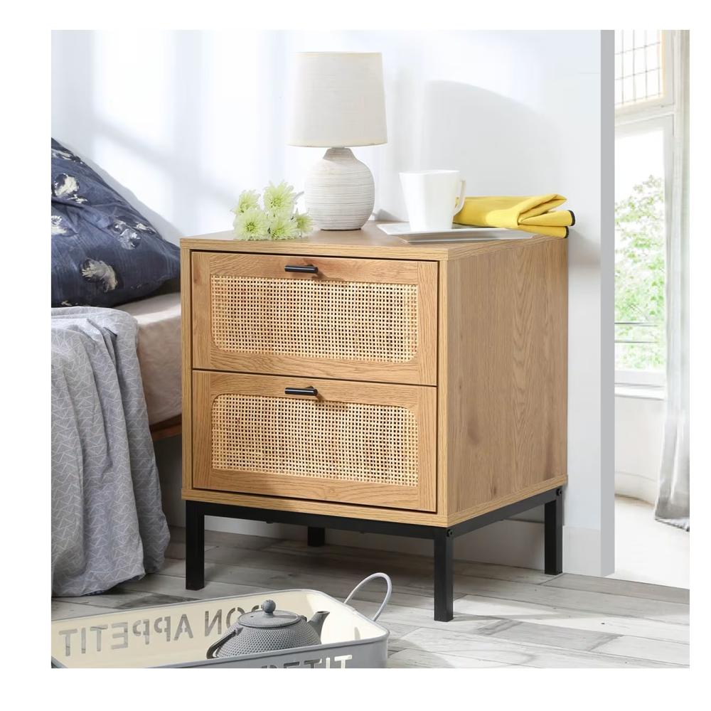 Mesa de Noche Borgia con Rejilla en Ratán color Rovere 2 cajones TU MESITA