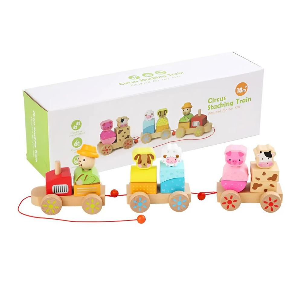 Tren Didáctico de Madera Apilable con Animales