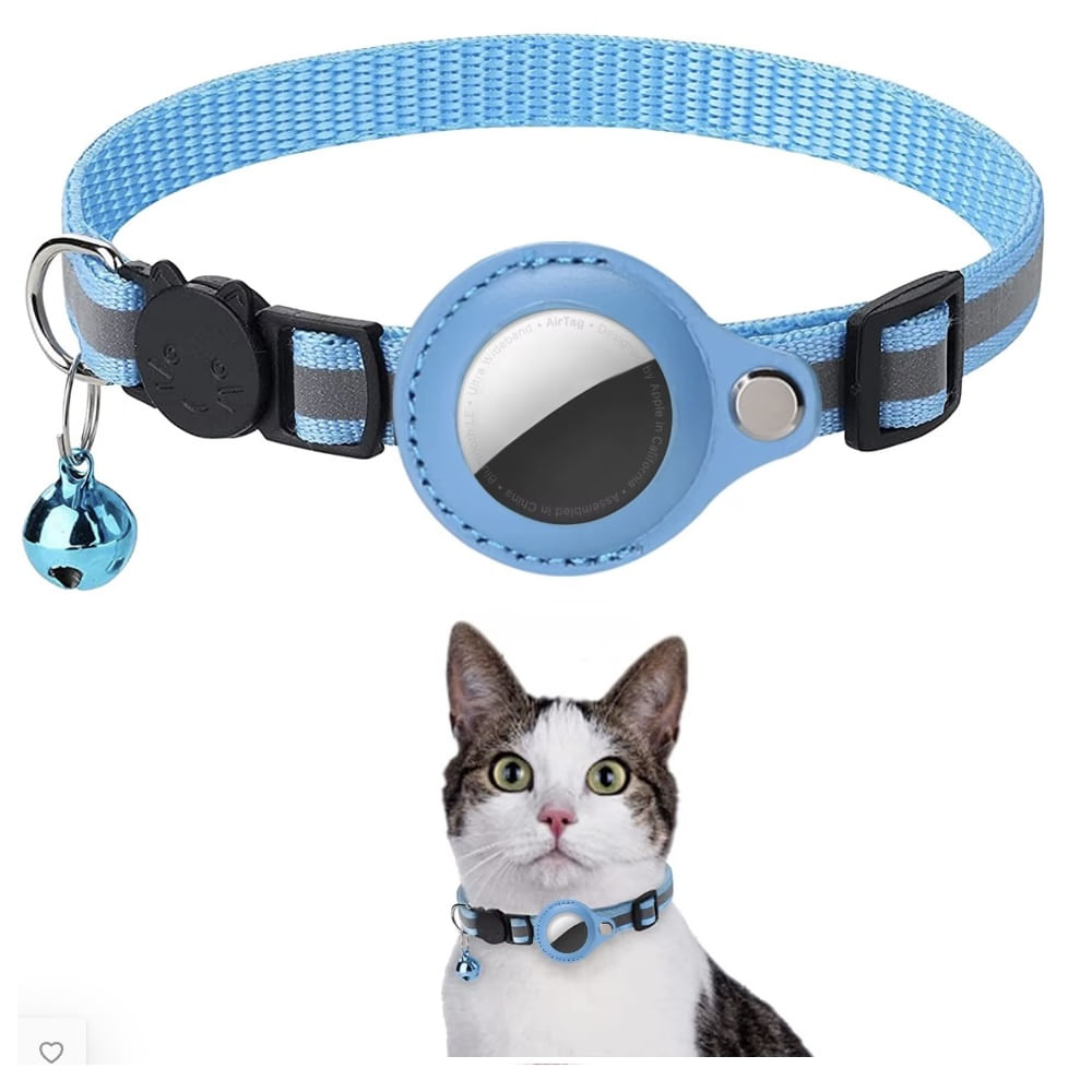 Collar con Airtag gps Incluido para Perro Gato Bluetooth Campana Celeste